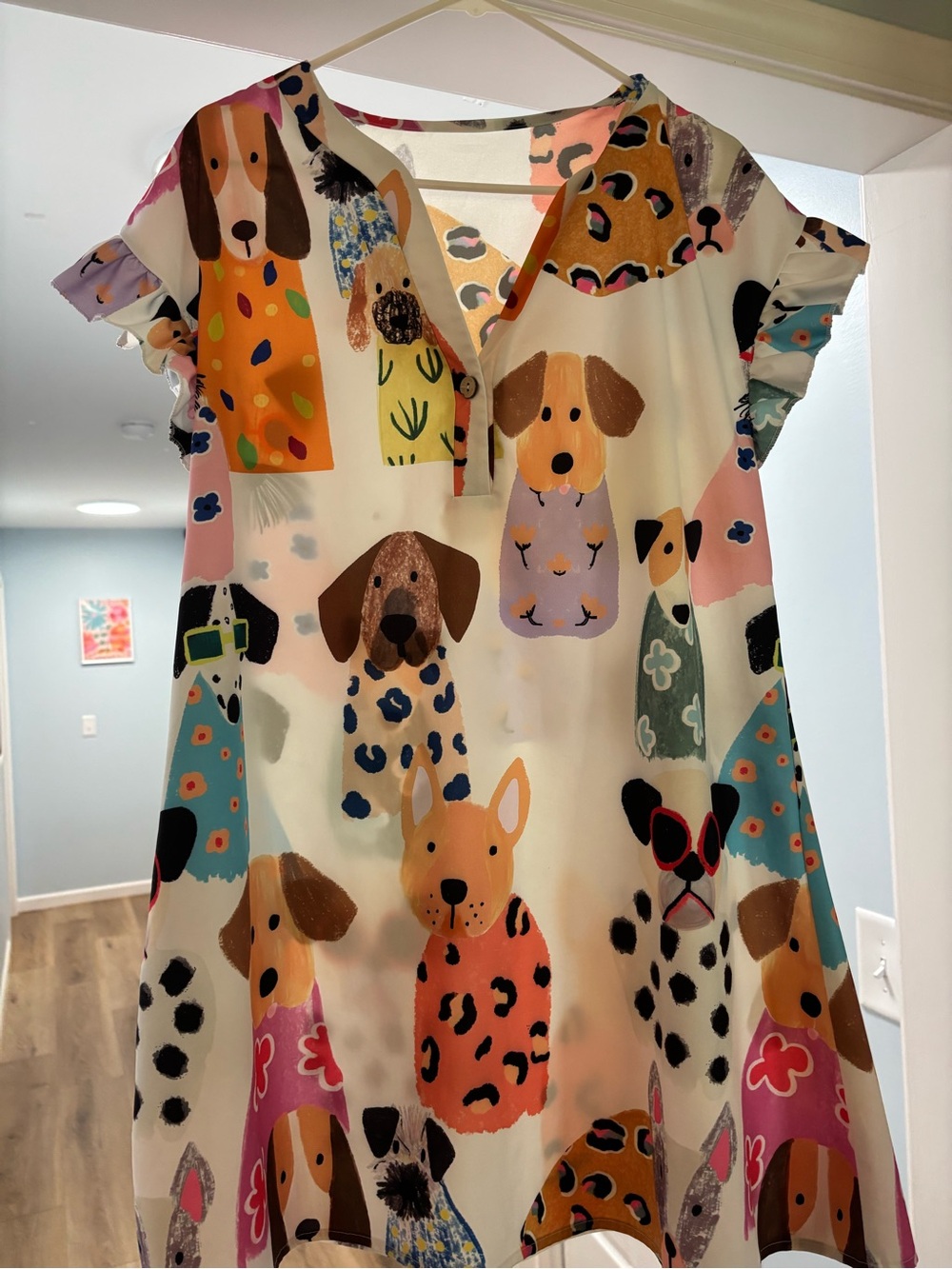 SHEIN White Multicolor Dog Print Mini Dress